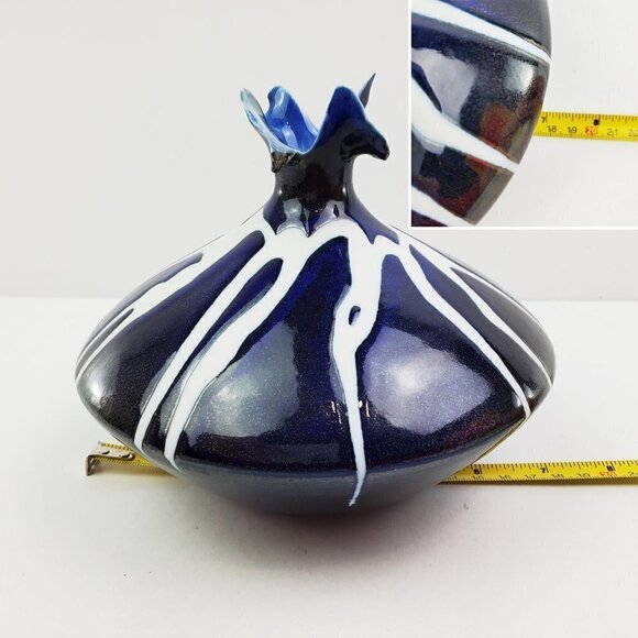 Limoges France Ceramic Abstract Modern Vase Style Blue White Art Piece - Picture 5 of 13